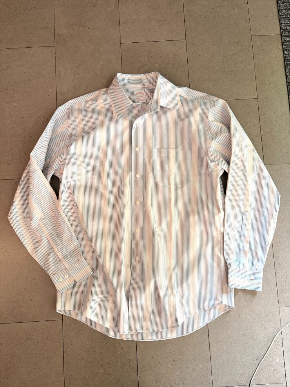 Brooks Brother's Men's Cotton White Multicolour Striped Shirt-MED